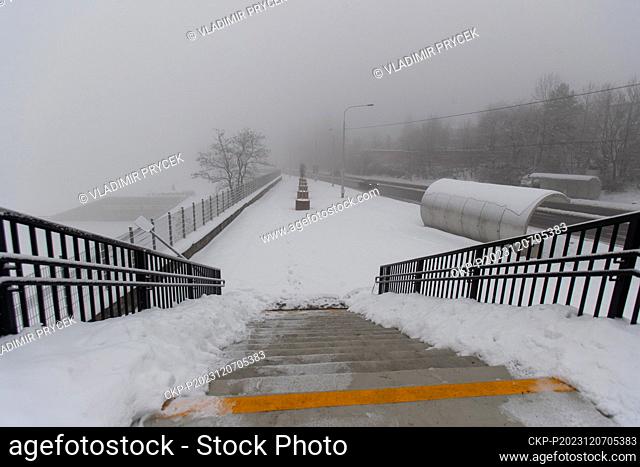 The footbridge above the Bazaly football stadium in Ostrava, Czech Republic, December 7, 2023.Meteorologists declared a smog situation in the Ostrava