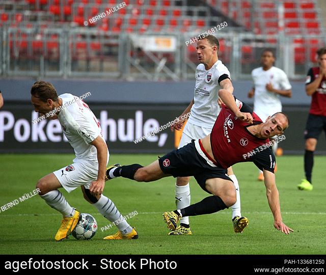 firo Football: Football: 07.07.2020 Relegation game Relegation 2020 to 2.Bundesliga FC Nuremberg - FC Ingolstadt 04 2: 0 first leg duels, Marcel Gaus, versus
