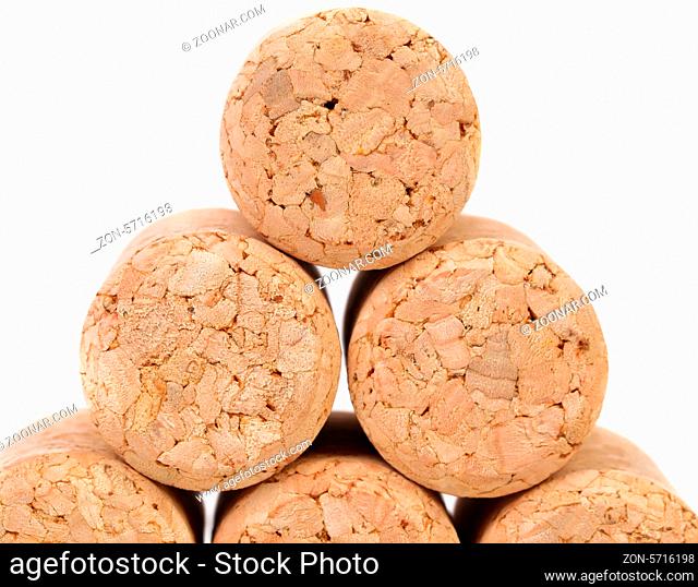 Close up of a champagne corks. White background