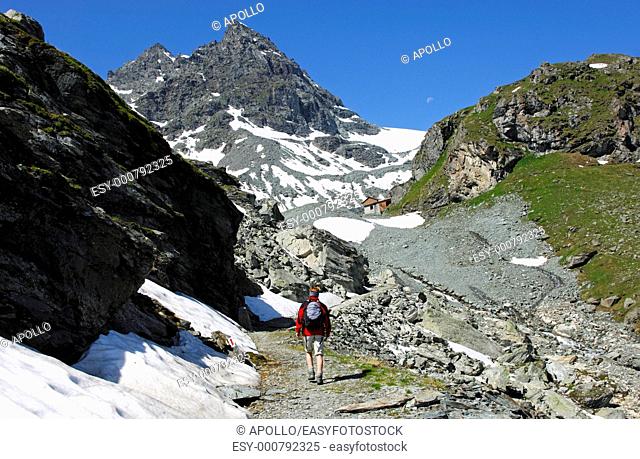 Hiking in the mountains of the Pennine Alps, Valais, Switzerland