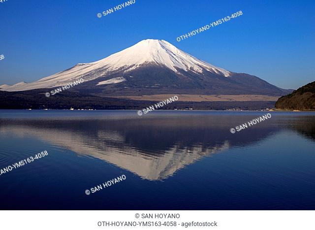 Lake Yamanakako and Mt. Fuji with its reverse reflection, Yamanakako-mura, Yamanashi Prefecture, Japan