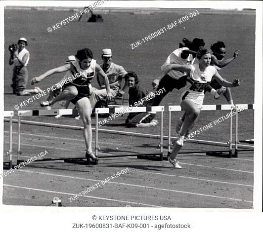 Aug. 31, 1960 - Olympic Games In Rome. Mary Bignal Wins Her Hurdles Heat. Photo shows Britain's Mary Bignal seen leading over the last hurdle to win her heat in...