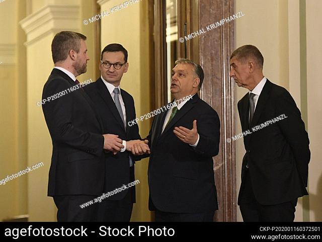 L-R Slovak Prime Minister Petr Pellegrini, Polish PM Mateusz Morawiecki, Hungarian PM Viktor Orban and Czech PM Andrej Babis attend meeting of PMs of Visegrad...