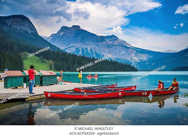 Canoes at Emerald Lake, Yoho National Park, British Columbia, Canada
