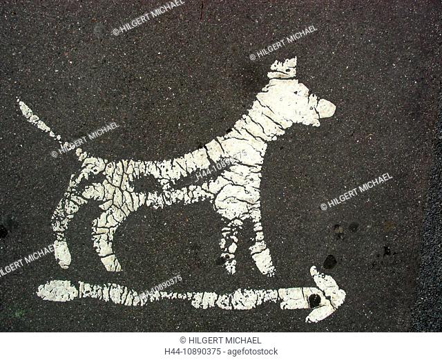 Dog, road sign, road marking, street sign, dog sign, painting, Reims, France