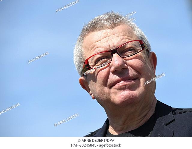 Daniel Libeskind, US architect and urban planner of Polish descent, attends the presentation of his installation 'Musical Labyrinth' (Musical maze) on the Opera...