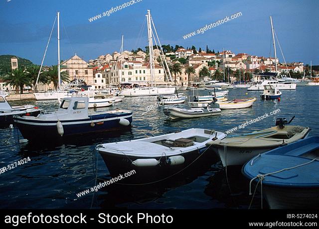 Boats in harbour, Hvar, Island of Hvar, Croatia, Europe