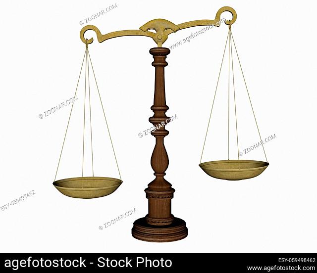 Ancient justice balance isolated in white background - 3D render