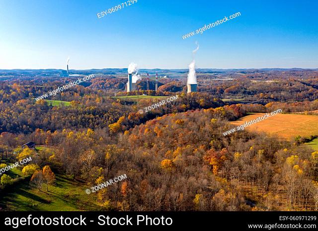 Aerial view of the Fort Martin coal powered power station near Morgantown in West Virginia