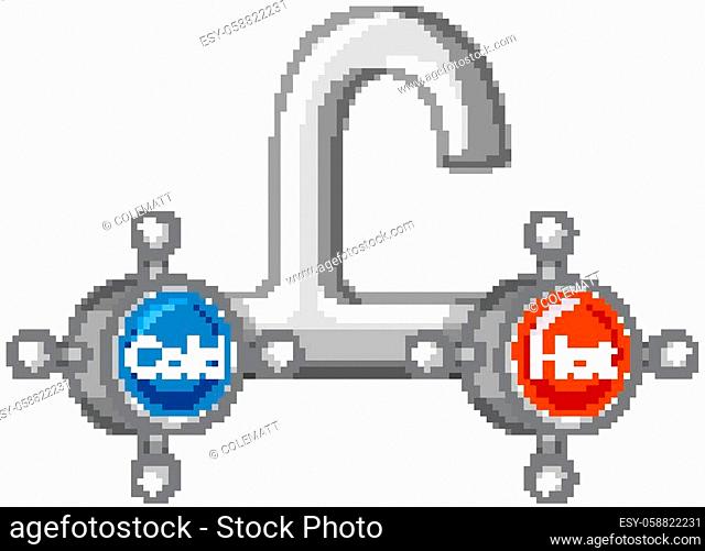 Water tap hot and cold cartoon style isolated illustration