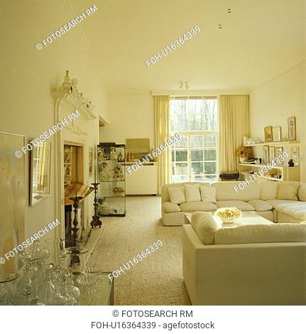 White sofas in modern white Scandinavian lving room
