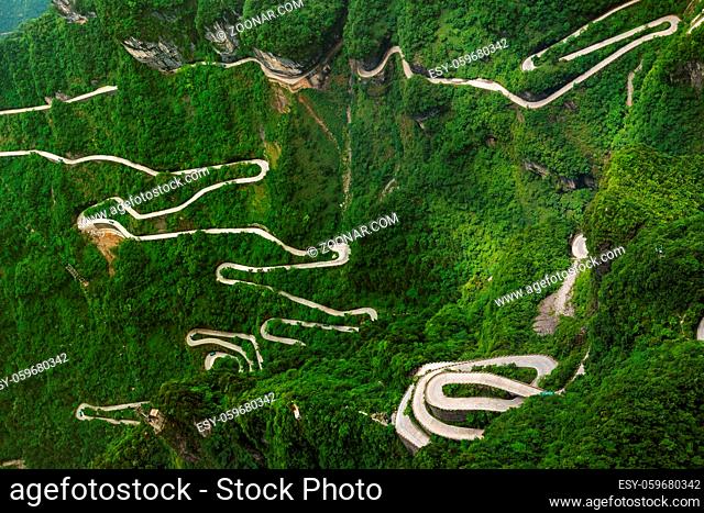 Mountains road in Tianmenshan nature park - China - travel background