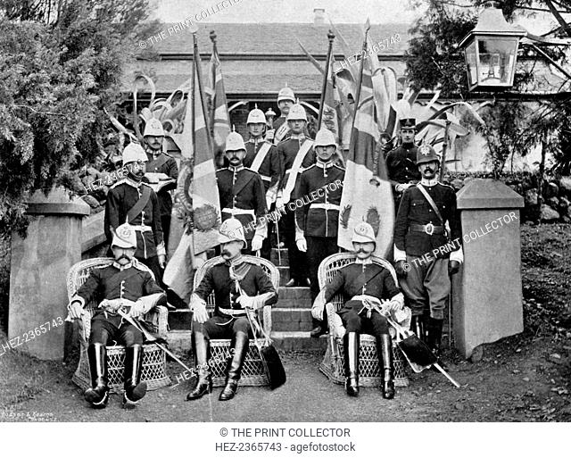 Officers and colours of the Duke of Wellington's Regiment, 1896. 2nd Battalion Duke of Wellington's Regiment (the old 76th) at Pietermaritzburg, Natal
