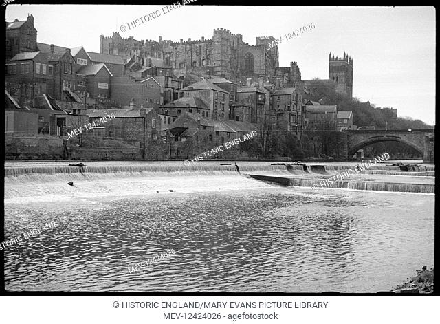 A general view of Durham Castle and Cathedral, seen from the west bank of the River Wear, north of Framwelgate Bridge. Framwelgate Bridge was a 15th century...