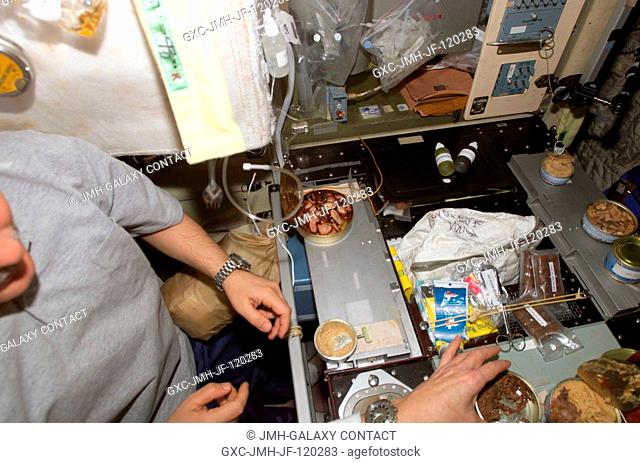A close-up view of the galley in the Zvezda Service Module of the International Space Station is featured in this image photographed by an Expedition 14...