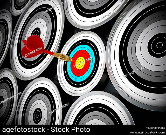 Red Dart hit right at the middle of the small target. Niche marketing concept which means concentrating all marketing efforts on a small but specific and well...