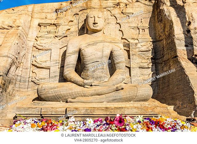 Seated Buddha in Meditation, Gal Vihara, Ancient City of Polonnaruwa, North Central Province, Sri Lanka, Asia
