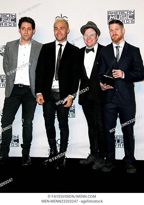 2015 AMERICAN MUSIC AWARDS-Press Room Featuring: Joe Trohman, Pete Wentz, Patrick Stump, Andy Hurley, of Fall Out Boy Where: Los Angeles, California