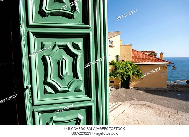 Italy, Liguria, Cervo, San Giovanni Battista Church, Entrance Door