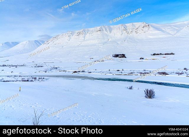 Winter Icelandic Road Trip, Ring Road near Akureyri, Northeastern Region. Iceland, Europe