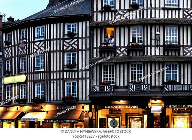 street scene, traditional architecture, Honfleur, Calvados, Normandy, France
