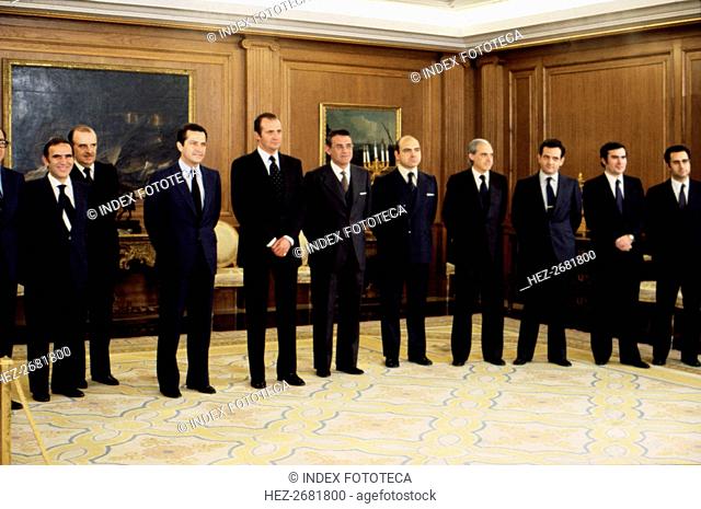 Juan Carlos I. (1938 -), King of Spain, at the Zarzuela Palace with the 4th government of Preside?