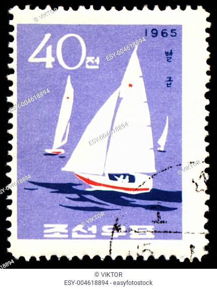 Yachts in a sea on post stamp