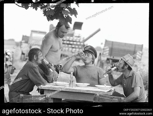 ***AUGUST 1st, 1977, FILE PHOTO*** Harvest work in Olomouc, 1 August 1977. After lunch there will be a moment for a ""piece of talk"" over a glass of lemonade -...