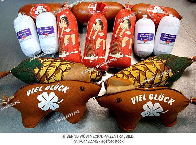 Christmas specialties at the Fleischerei Kaeding butcher's shop in Bad Suelze,  Germany, 10 December 2015. The family business developed 40 products for the...