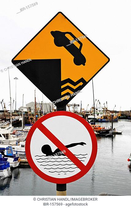Warning signs, Kilmore Quay, Wexford, Ireland