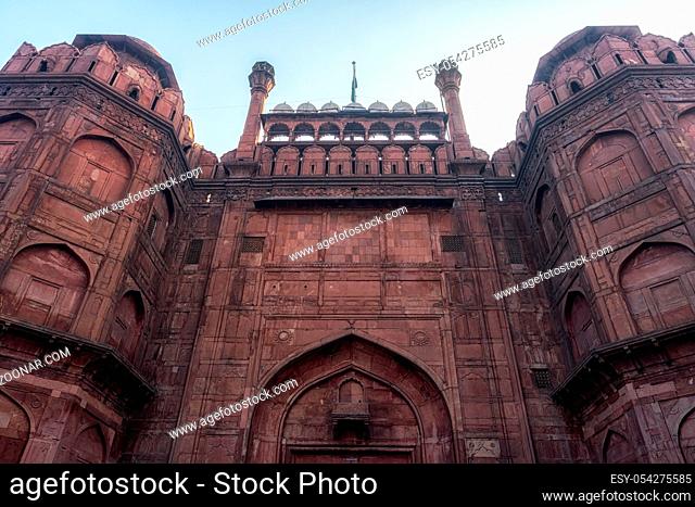 Main entrance Lahori Gate in Red Fort, New Delhi taken during sunrise time. New delhi, India
