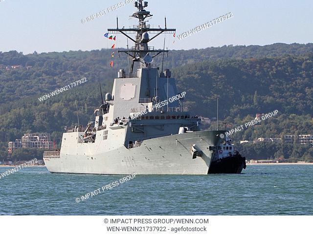 Spanish warship ESPS Almirante Juan de Borbon enters the Black sea town of Varna Harbor, east of the Bulgarian capital Sofia, Friday, Sep. 19, 2014
