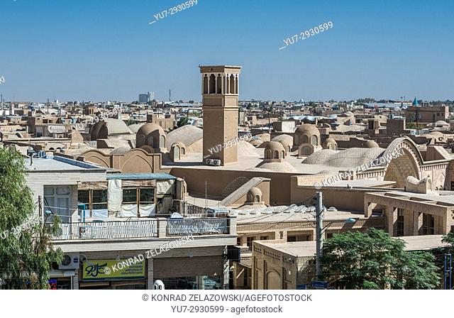 Wind catcher tower on the Old Town of Kashan city, capital of Kashan County of Iran. View from roof of Sultan Amir Ahmad Bathhouse