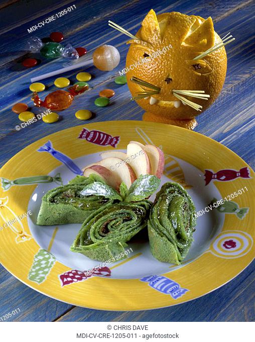 Child menu - Green crepes with peach jam