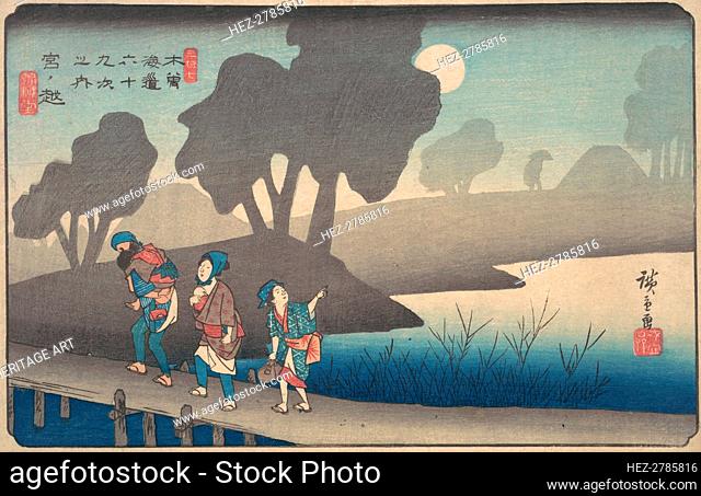 Moonlit Night at Miyanokoshi, from The Sixty-nine Stations of the Kisokaido, ca. 1838., ca. 1838. Creator: Ando Hiroshige