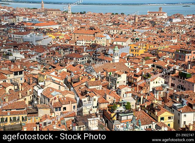 view at the city from campanile tower at San Marco square in Venice, Italy