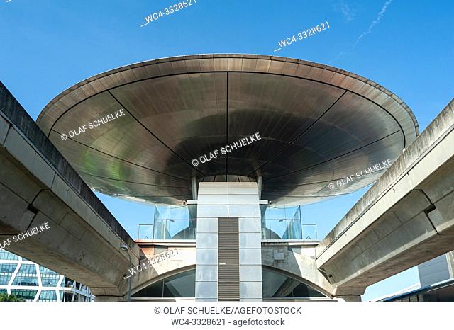 Singapore, Republic of Singapore, Asia - Exterior view of the Expo station along the MRT network. The railway station was designed by the British architect Sir...