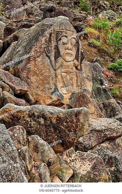 La Chaquira, stone carved figure of an unknown pre-colombian culture near San Agustin, Colombia, South America - San Agustin, Colombia, 25/08/2017