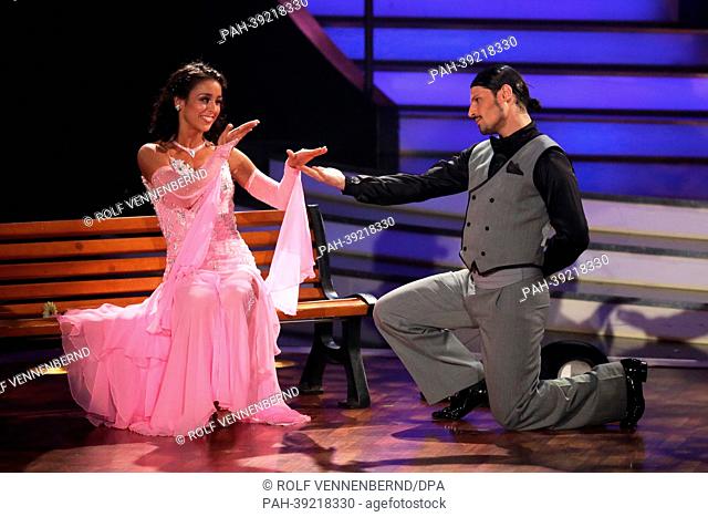Actor Manuel Cortez and dancer Melissa Ortiz-Gomez dance during the show 'Let's Dance' of broadcaster RTL at Coloneum in Cologne, Germany, 03 May 2013