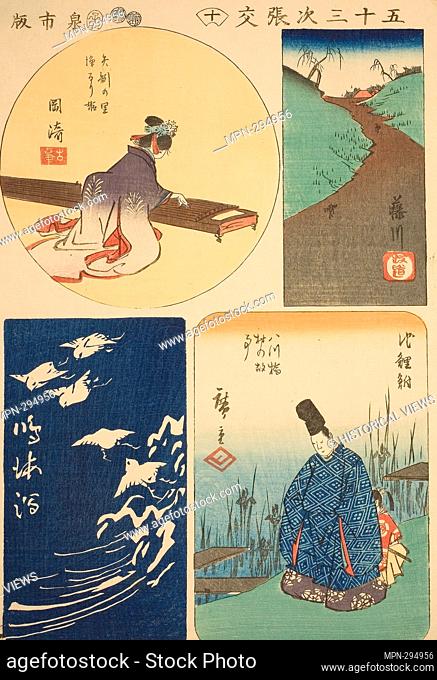 Author: Utagawa Hiroshige. Okazaki, Fujikawa, Narumi, and Chiryu, no. 10 from the series 'Cutouts of the Fifty-three Stations (Gojusan tsugi harimaze)' - 1852 -...