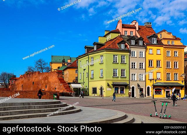Warsaw / Poland - February 27, 2019: Castle Square and historic buildings in Old Town