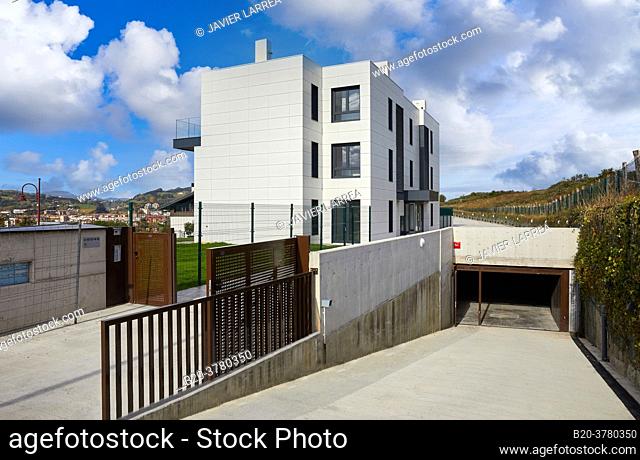 Residential building, Entrance to garages, Zarautz, Gipuzkoa, Basque Country, Spain, Europe