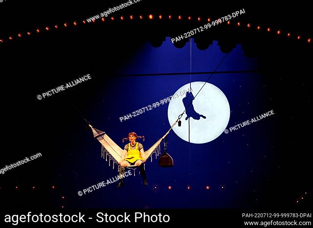12 July 2022, Sweden, Stockholm: Actress Ida Breimo plays Pippi Longstocking at the premiere of the circus musical ""Pippi på Cirkus"" (Pippi in the Circus) in...