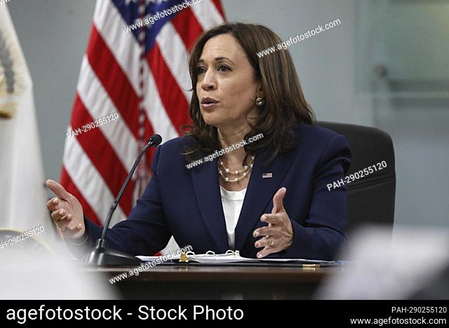 United States Vice President Kamala Harris heads a roundtable with area leaders at the Los Angeles County Federation of Labor, AFL-CIO