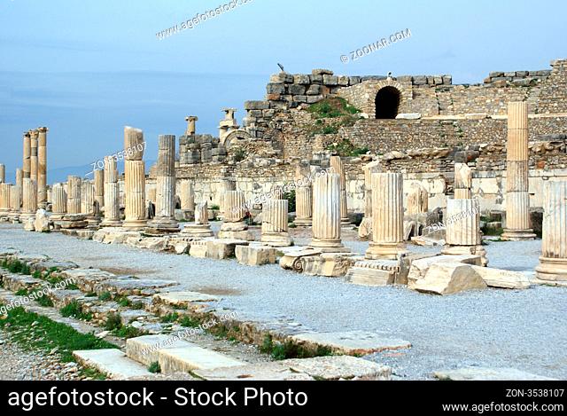 Columns and ruins in Ephesus in Turkey