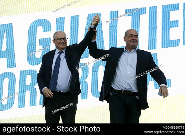 Piazza del Popolo: Demonstration to closing the election campaign of the center-left candidate for mayor of Rome, Roberto Gualtieri