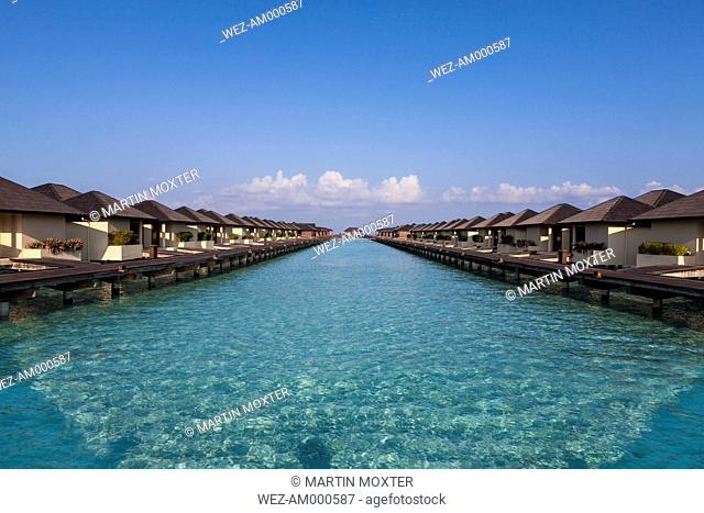Asia, Maldives, View of Water bungalows at Paradise island