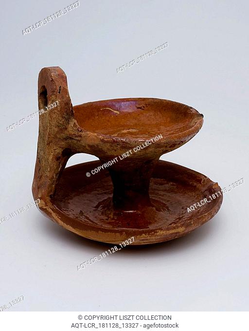 Earthenware oil lamp with lower and upper shell and stem, long and connecting hanging ear, oil lamp lamp lighting agent earth discovery ceramic earthenware...