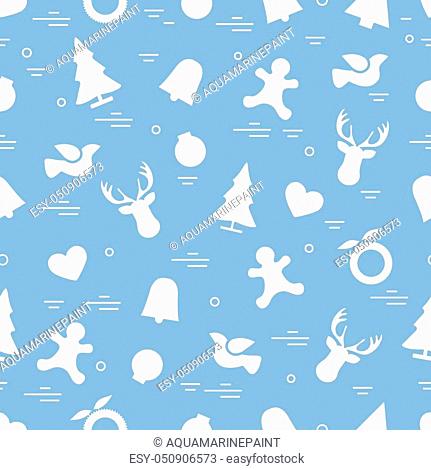 Cute vector pattern of different new year and christmas symbols. Winter theme. Design for postcard, banner, flyer, poster or print