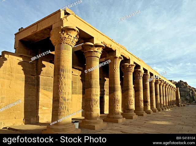Eastern portico, Temple of Isis, Philae Island, near Aswan, Lake Nasser, Egypt, Africa